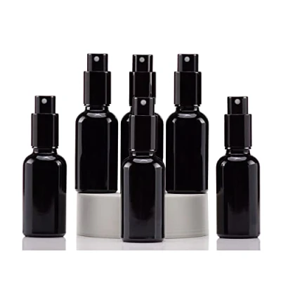 Afbeelding van Yizhao Zwart Glass Spray Bottle 30ml, met Kleine Fijne Nevelspray, Metalen Dop, Navulbaar voor Essentiële Olie, Reizen, Schoonmaken, Parfum, Aromatherapie, Make up 6 Stuks