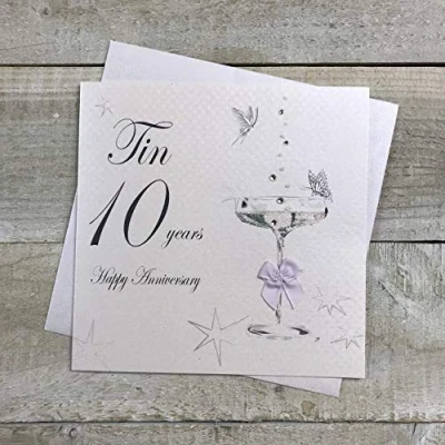 Afbeelding van witte katoenen kaarten TIN10 Tin 10 Jaar Happy Anniversary Handgemaakte Card