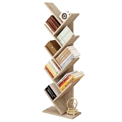 Afbeelding van EUGAD 0041SHG Boekenkast, ruimteverdeler, archiefkast, opbergrek, staand rek, cd/dvd rek met 9 niveaus, 40 x 127 20 cm, licht eiken