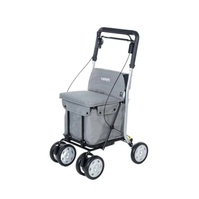 Afbeelding van Carlett Supermarktwagen medisch goedgekeurd zitting met geïntegreerde rugleuning 4 wielen 3 standen capaciteit 15 kg Afneembare tas 29L Kleur lichtgrijs