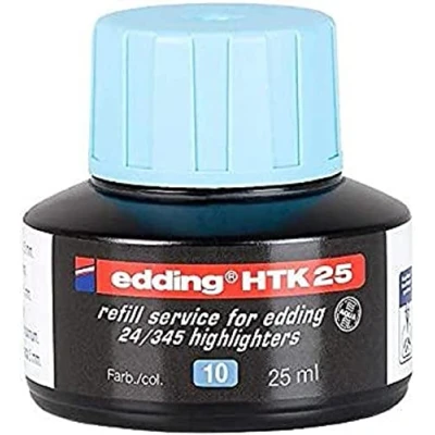 Afbeelding van edding HTK 25 navulinkt lichtblauw ml met capillairsysteem, ideaal voor het schoon en ongecompliceerd bijvullen van highlighters e 345 24