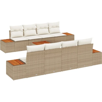 Afbeelding van vidaXL 9 Delige Tuin Sofa Set met Kussens Beige Poly Rattan Acacia