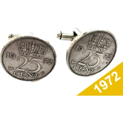 Afbeelding van Manchetknopen Kwartje 1972 Verzilverd Uniek en Stijlvol Sieraad met Jaartal Cadeau Geboortejaar Alle Jaartallen Beschikbaar Doorsnede 1,8 cm