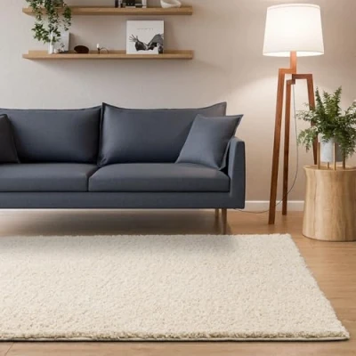 Afbeelding van Interiyou Hoogpolig tapijt Sofia 160x230 cm crème pluizig en effen wasbaar antislip zachte hoogpolige