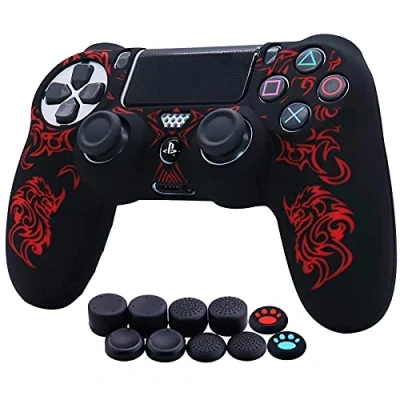 Afbeelding van Transfer Printing Silicone cover Skin Case Voor PS4/Slim/Pro Controller, HLRAO Soft Anti Slip Laser met duim grip cap accessoires x 10.