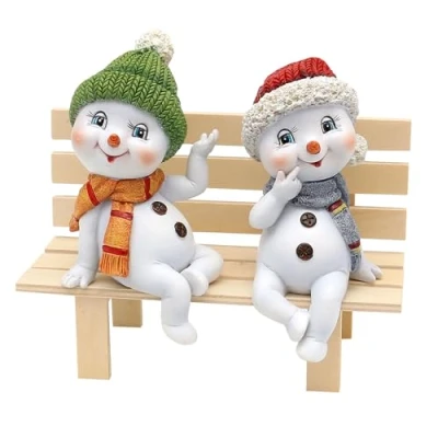 Afbeelding van Dekohelden24 Sneeuwkind met muts en sjaal in rood groen als randzitter set van 2, L/B/H per figuur 6,5 x 12 cm, cm