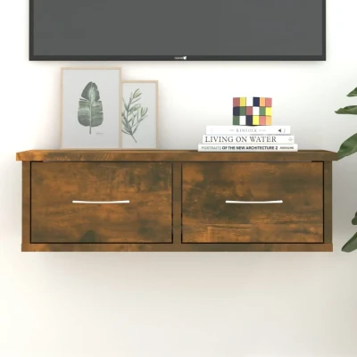 Afbeelding van Wandkast 60x26x18,5 cm bewerkt hout gerookt eikenkleurig