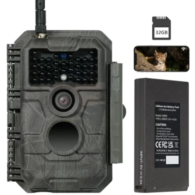 Afbeelding van GardePro E6P Max wildcamera met wifi, oplaadbare 8000 mAh batterij, geïntegreerde SD kaart, 64 MP 1296P, E6PMB bewegingsmelder, nachtzicht, mobiele telefoon