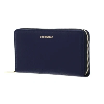 Afbeelding van COCCINELLE Leren Portemonnee Metallic Soft Wallet Grained Leather Royal Blue Blauw