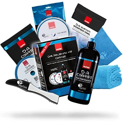 Afbeelding van detailmate Polishing Set: RUPES Trial Kit: D A Coarse polish 1L + polijstspons hard wollen polijstpad polijstdoek blauw klauw pad tool super fleece