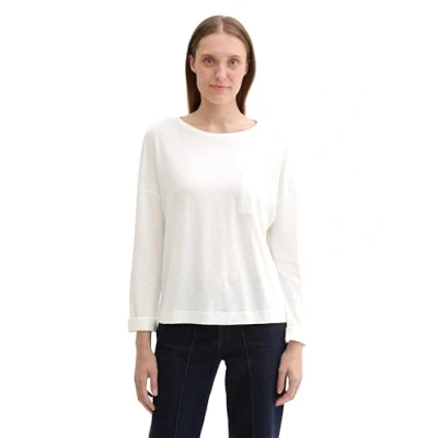 Afbeelding van TOM Tailor Brusttasche Longsleeve, Dames, Maat: Large, Whisper white