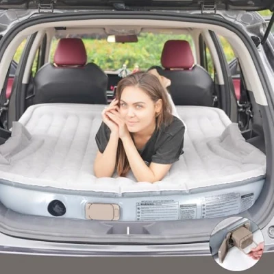 Afbeelding van KMZ SUV luchtbed met ingebouwde elektrische pomp Verdikte en gevlokte automatras voor reizen kamperen 300 kg draagvermogen grijs