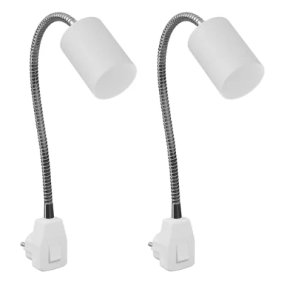 Afbeelding van ledscom.de 2 stuks wandlamp/leeslamp WAIKA, zwanenhals, schakelaar, wit, 1x GU10 max. 60W