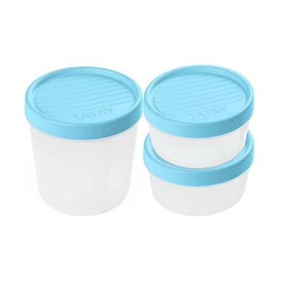 Afbeelding van TATAY Set van 3 luchtdichte voedselcontainers (2 x 0,5 l, 1 l), schroefdeksel, BPA vrij, magnetron en vaatwasmachinebestendig, blauw.