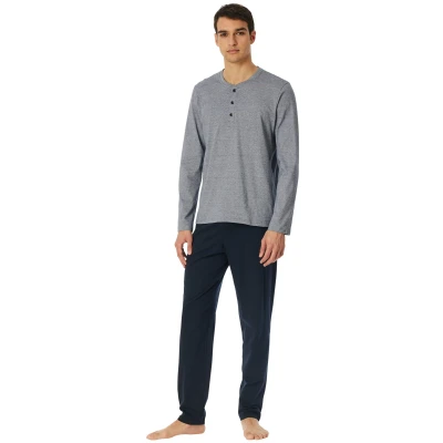 Afbeelding van Schiesser LANG Casual Essentials Pyjama, Heren, Maat: 54, Nachtblau