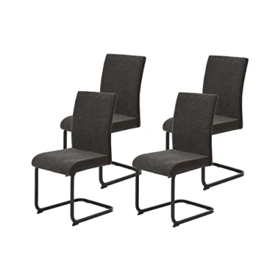 Afbeelding van Hela, set van 4 eetkamerstoelen, schommelstoel Linn, geweven stof + microvezel bruin, vierkant frame, zwart, 140 kg belastbaar