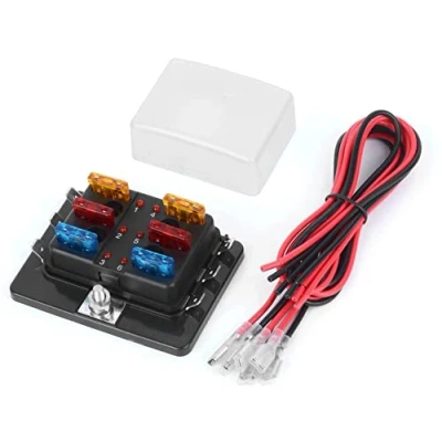 Afbeelding van DC 12 32 V platte zekeringkast, houder, zekeringblok met led waarschuwingslichtbeschermingsafdekking voor auto boot, marine trike gedetailleerde handleiding (6 voudig + zekering kabel)