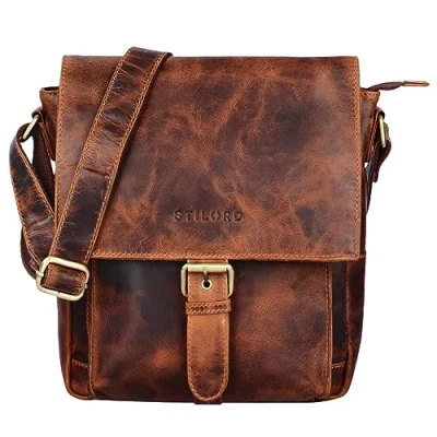 Afbeelding van STILORD &#039;Nevio&#039; Men&#039;s tas lederen schoudertas kleine boodschappentas elegante handtas in vintage design voor 10,1 inch Tablet iPad echt leer, Kleur:kara cognac