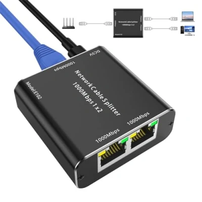 Afbeelding van LAN splitter 1 naar 2, 1000 Mbps RJ45 netwerk Switch 2 poorts ethernet splitter, Gigabit CAT5 CAT5E CAT6 CAT7 voor pc, laptop, hub, switch, router, set top box, digitale tv