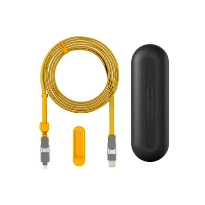 Afbeelding van Rolling Square inCharge XL 300 cm Kabel USB C, Universele Kabel, Cadeau voor Mannen, Mobiele Oplader 6 in 1, Hightech Gadget, Geel, Lightning van 100 W