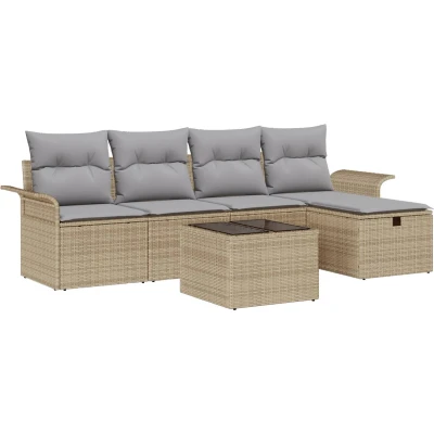 Afbeelding van vidaXL 6 delige tuin sofa set met kussens beige poly rattan