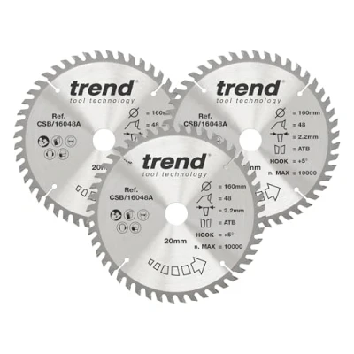 Afbeelding van Trend CraftPro Drievoudig pak TCT cirkelzaagbladen, 160 mm diameter x 48 tanden 20 asgat, wolfraamcarbide getipt, CSB/160/3PK, set van 3
