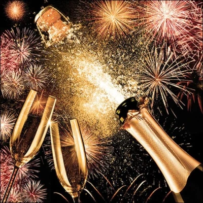 Afbeelding van 20x stuks feest thema servetten 33 x cm champagne Feestservetten