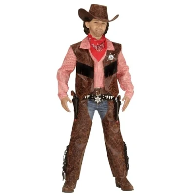 Afbeelding van &quot;COWBOY&quot; (shirt met vest, chaps, hoed) (128 cm / 5 7 jaar)
