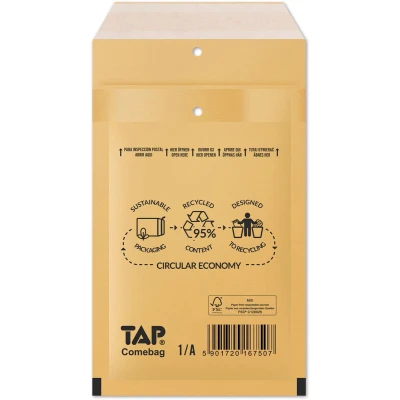 Afbeelding van Comebag luchtkussenenveloppen, ft 100 x 165 mm, met stripsluiting, bruin, doos van 200 stuks enveloppen