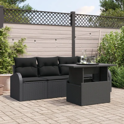 Afbeelding van vidaXL 5 delige Tuin Sofa Set met Kussens Zwart Poly Rattan