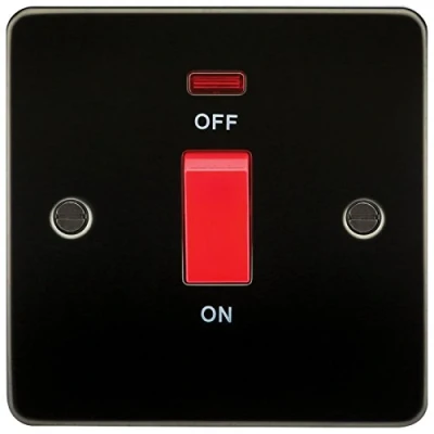 Afbeelding van Knightsbridge FP8331NGM Plat FPAV8331NGM Platte Plaat 45A 1G Dp Schakelaar met Neon Gunmetal, Gun Metal