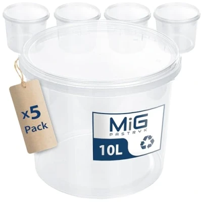 Afbeelding van MIG Transparante emmer met deksel, 10 l, 5 x luchtdicht en voedselveilig, plastic stapelbare kleine voor huishouden industrie, ideale deksel om in te leggen