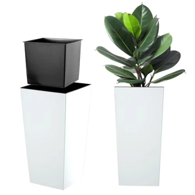 Afbeelding van KADAX Bloempot, bloembak van kunststof, plantenbak voor bloemen, binnen en buiten, tuin, balkon, terras, huis, weerbestendig, imitatie rotan (57,5 cm hoog, mat wit)