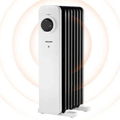 Afbeelding van PELONIS Olieradiator, 1500 W, met 7 ribben, energiebesparend 3 standen en thermostaat, elektrische olieverwarming omval oververhittingsbeveiliging, wit