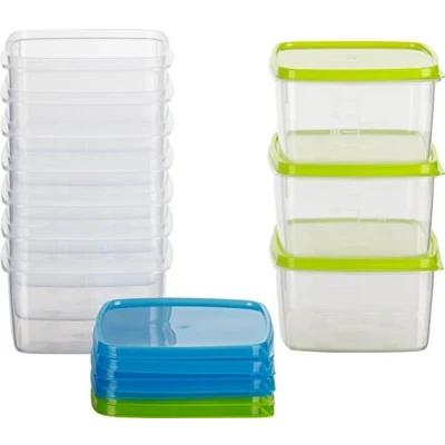 Afbeelding van Kigima Vershouddoos diepvriescontainer 0,5 l vierkant 11x11x6,4 cm 10 stuks blauw en groen