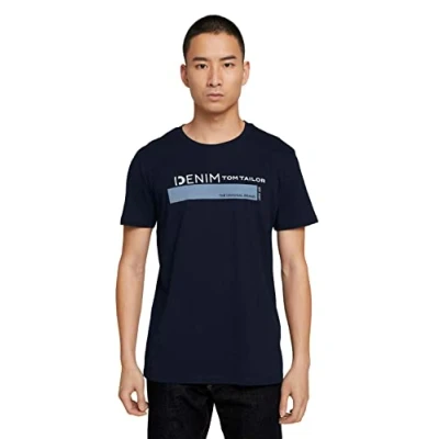 Afbeelding van TOM TAILOR Denim Mannen T shirt met logoprint 1030693, 10668 Sky Captain Blue, XL