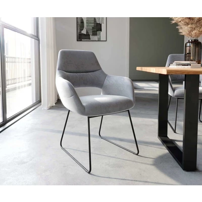 Afbeelding van Armleunstoel Yago Flex met armleuning slipframe zwart fluweel grijs
