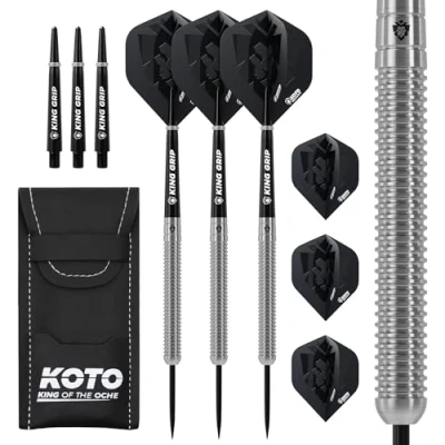 Afbeelding van KOTO Kingmax 90% Tungsten Darts, 21 Gram Steeltip Dartpijlen Van Wolfraam, Professionele Stalen Punt DartSet Met 3 Pijlen en 6 Shafts &amp; Flights, Dart Wallet