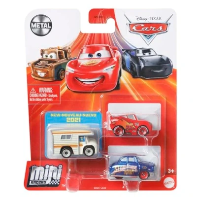 Afbeelding van Mattel Disney en Pixar&#039;s Cars Metalen Miniracers Set van 3 Voertuigen, Miniatuurraceauto&#039;s om mee te Racen Voort Duwen, Klein, Draagbaar, Autospeelgoed op Films, GKG01