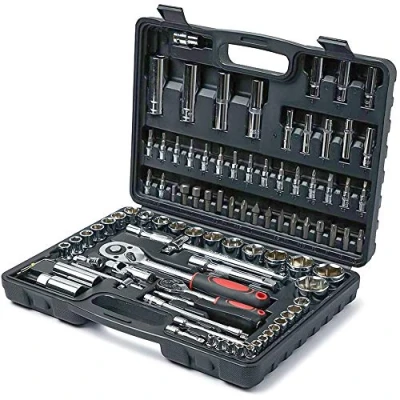 Afbeelding van Wopeite Dopsleutelset 94 delig met ratel en adaptergereedschap van chroom vanadiumstaal 1/4 inch