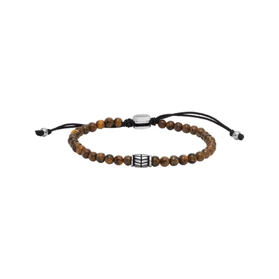 Afbeelding van Fossil JF04413040 Armband Beads staal edelsteen zilverkleurig bruin 4
