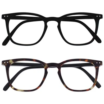 Afbeelding van Opulize Bex 2 Stuks Mannen Leesbril Groot Mat Zwart Bruine Schildpad RR64 12 +2,50