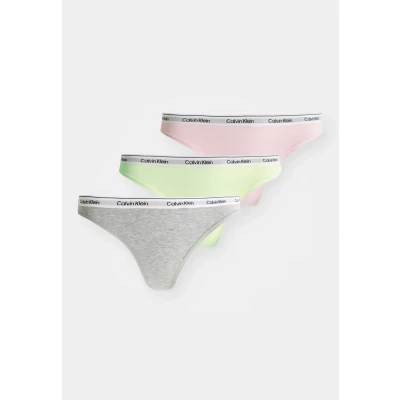 Afbeelding van Calvin Klein Underwear Thong Modern LOGO 3 PACK String, Dames, Maat: Large, Highline green/buff pink/grey heather