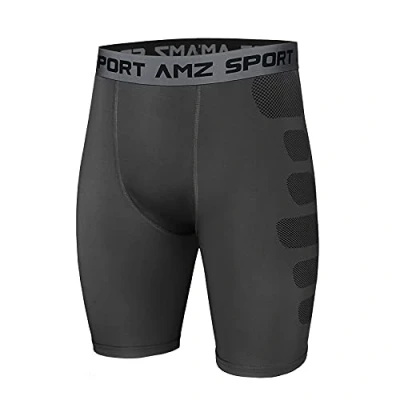 Afbeelding van AMZSPORT Heren compressieshorts sportshorts ademende korte broek loopbroek fitness sportondergoed functioneel ondergoed, Grijs 114002, M