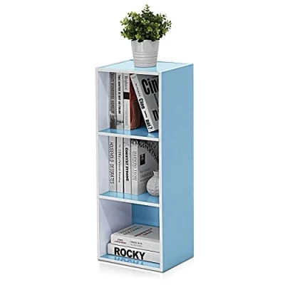 Afbeelding van Furinno Luder 3 traps boekenkast met open plank, wit/lichtblauw