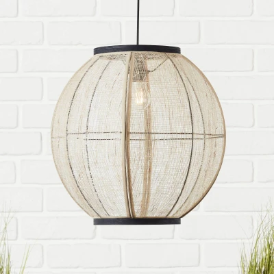 Afbeelding van BRILLIANT lamp, Tanah hanglamp 47cm zwart/naturel, 1x A60, E27, 42W, kabel is in te korten/in hoogte verstelbaar