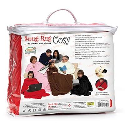 Afbeelding van Snug Rug Cosy, gezellig tapijt gezellig, fleece deken met mouwen en een mobiele telefoon zak Rood red