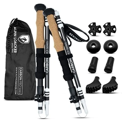 Afbeelding van Alpin Loacker Carbon Pro Series wandelstokken Opvouwbare met kurken grip voor wandelen, trailrunning en nordic walking, 100 120cm