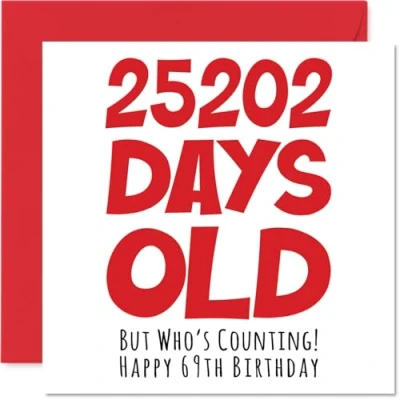 Afbeelding van 69e verjaardagskaart voor mannen en vrouwen hem haar 25202 dagen oud grappige volwassen negenenzestig negenende gelukkige broer zus Nan opa mama papa, 145mm x humor grap wenskaarten