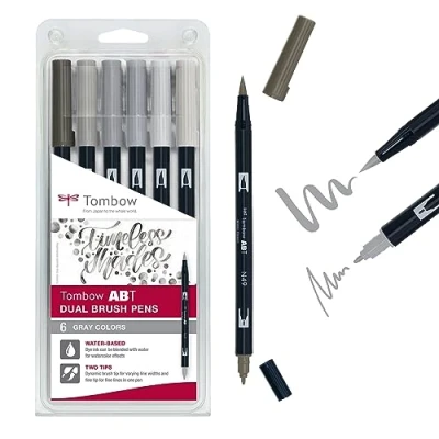 Afbeelding van Tombow ABT 6P 6 Dual brush pen op waterbasis met 2 punten grijs stuks